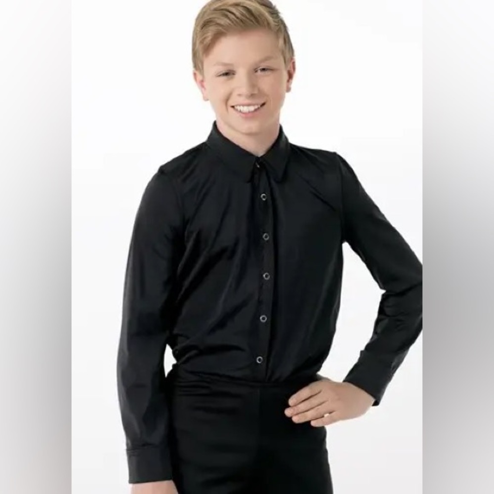 Weissman Unisex Oxford-Style Black Snap Down Shirt, Pointed Collar, Child XL